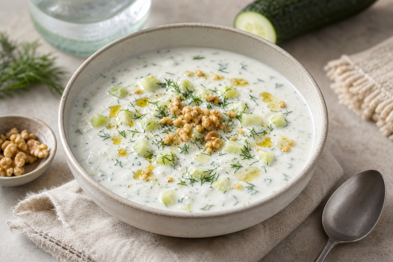 Tarator búlgaro, la sopa fría de yogur, pepino y eneldo