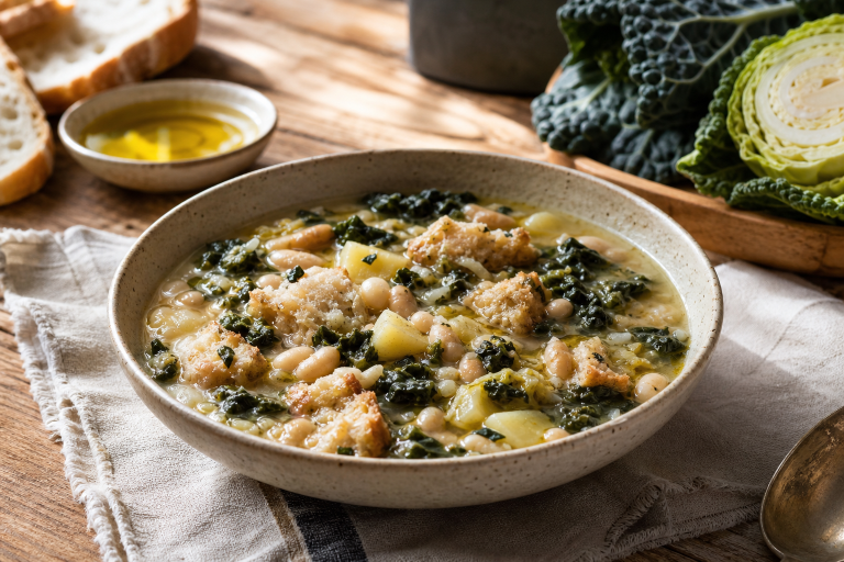 Ribollita toscana, la sopa campesina de pan, alubias y col negra