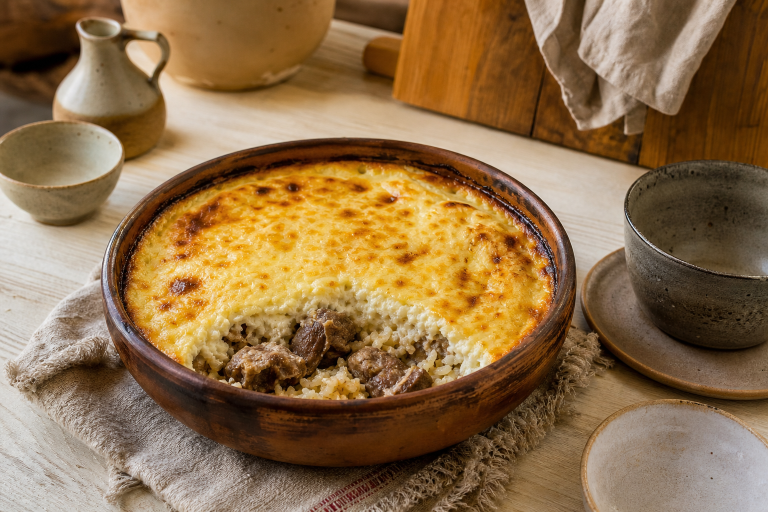 Tavë kosi, la cazuela albanesa de cordero, arroz y yogur